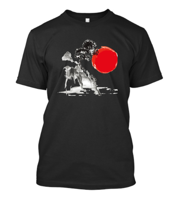 Red Sun And The Tree Brush Ink Landscape T-Shirt