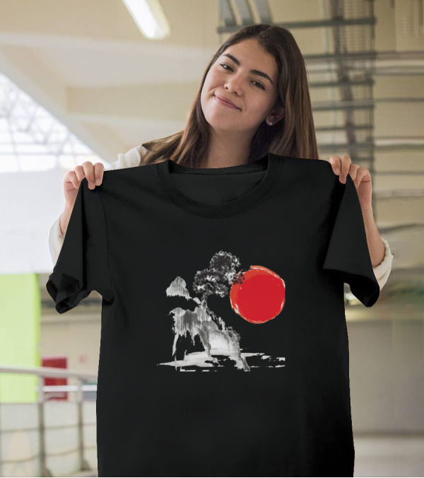 Red Sun And The Tree Brush Ink Landscape T-Shirt