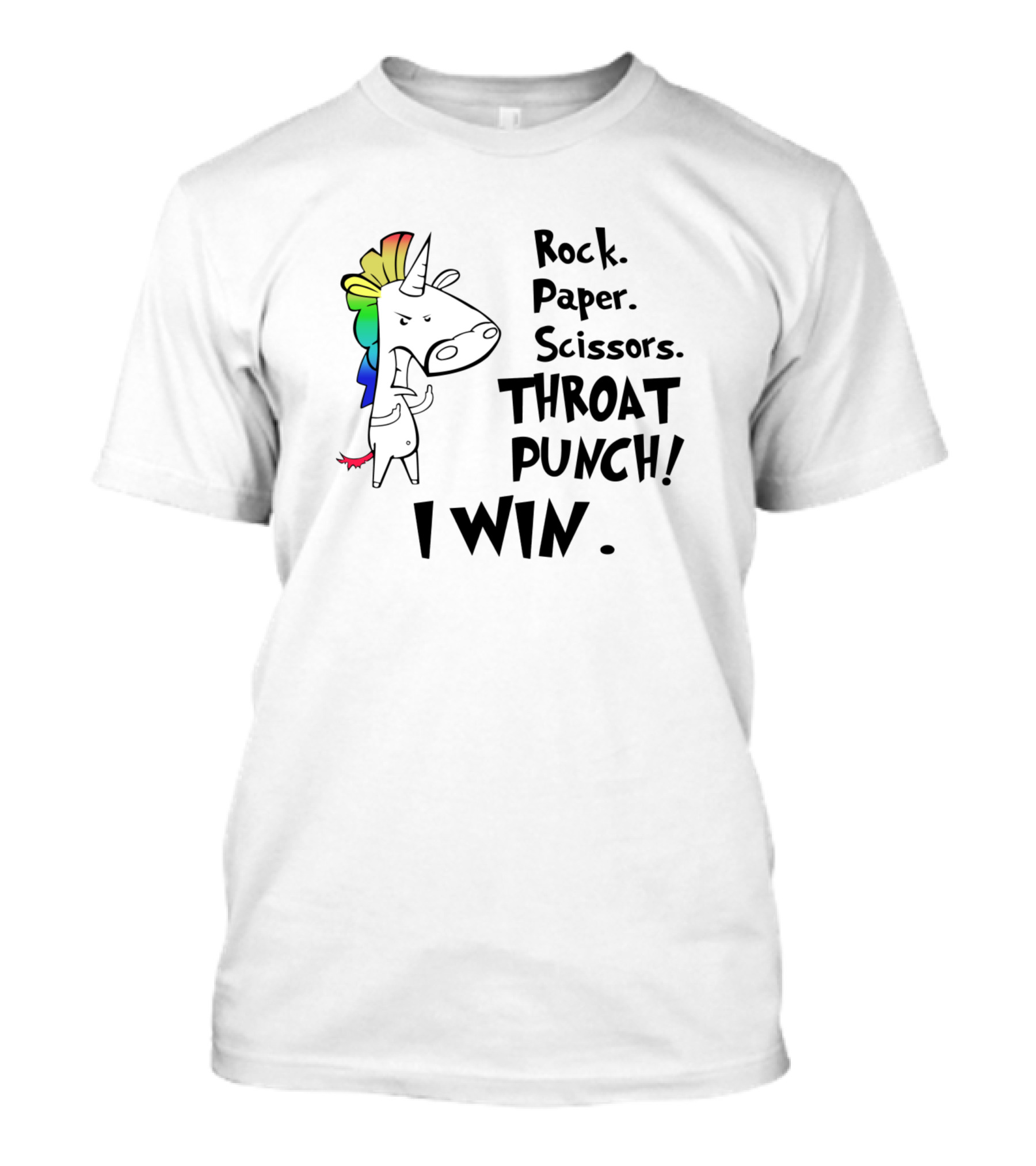 Rock Paper Scissors Throat Punch I Win Funny Unicorn T-Shirt