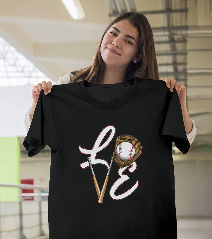 Softball Baseball Love Ball Glove Bat Pitcher T-Shirt