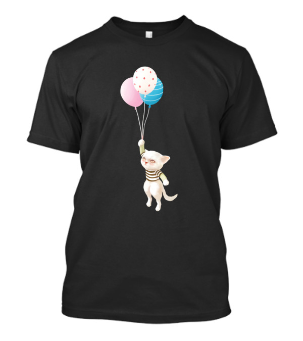Cats Cat With Balloon Funny Kitty Striped T-Shirt