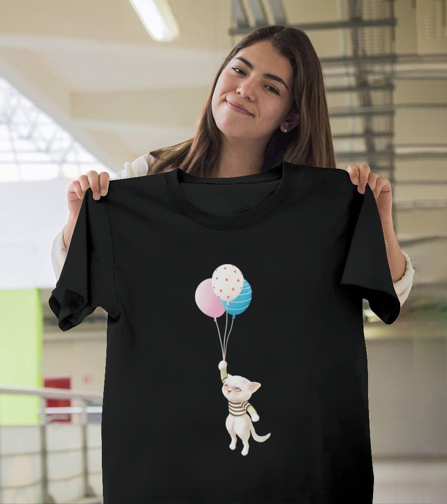 Cats Cat With Balloon Funny Kitty Striped T-Shirt