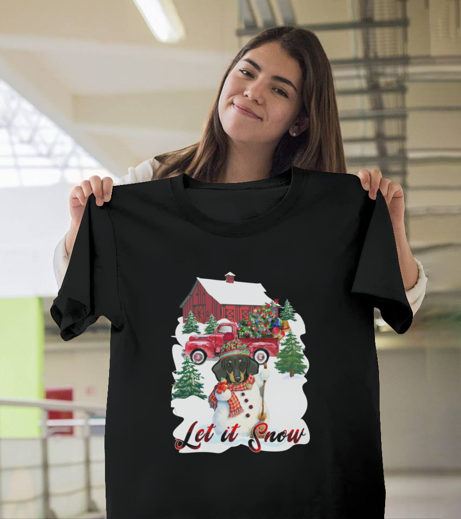 Let It Snow Dachshund Weiner Puppy Christmas Scene T-Shirt