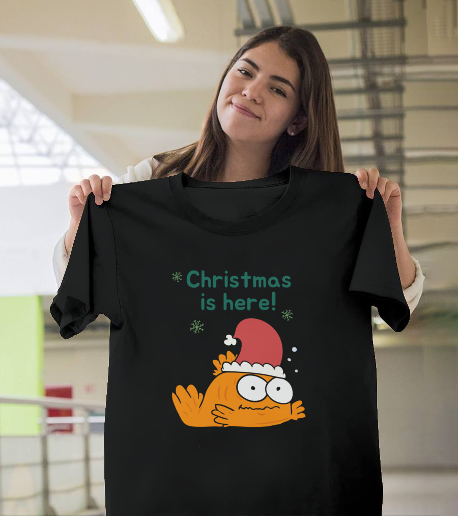 Goldfish Merry Christmas is Here Santa Hat Snowflakes T-Shirt