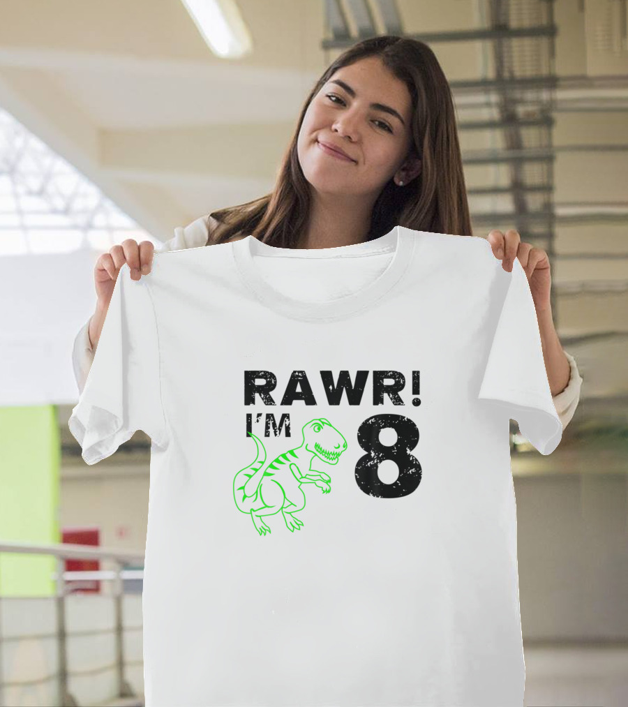 Rawr I'm 8 Dinosaur Birthday Party Kids T-Shirt