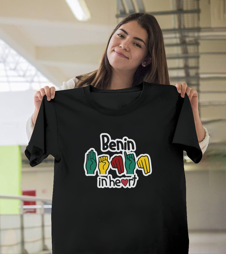 Benin In Heart Love Flag Color ASL American Sign Hand Symbols T-Shirt