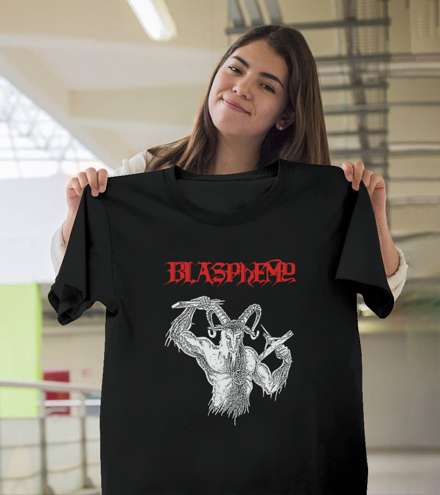 BLASPHEME Goat Pentagram Dual Blade T-Shirt