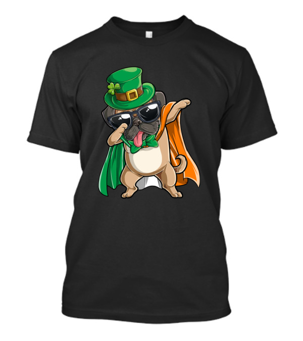 Pug Dog Dabbing St Patricks Day Shamrock Hat Irish Flag T-Shirt