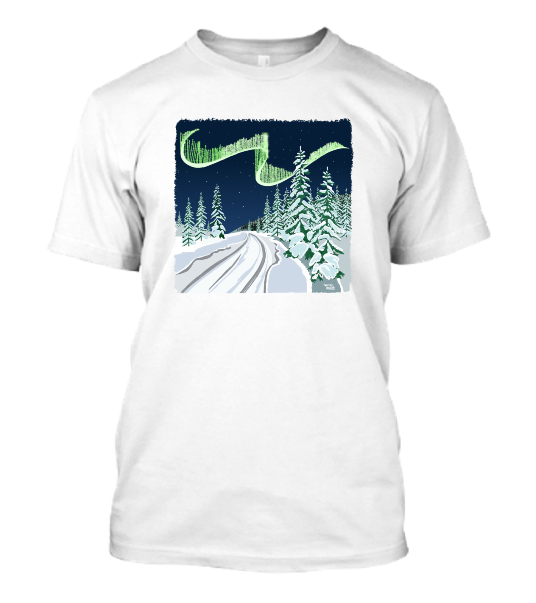 Icy Road Northern Lights Winter Forest Scene T-Shirt