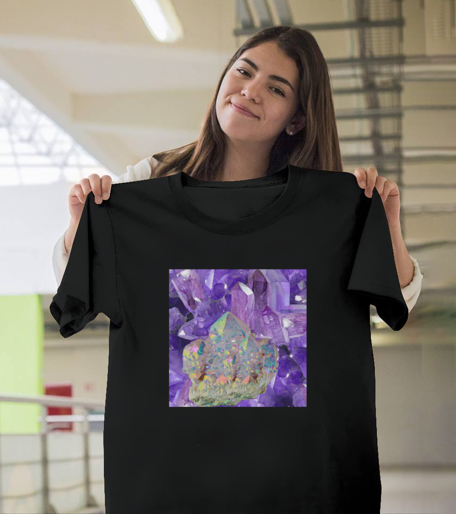 Amethyst Crystals Holographic Gemstone Aura T-Shirt