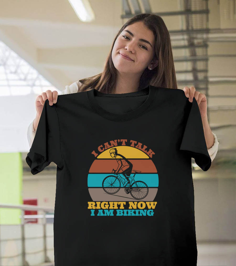 I Cant Talk Right Now I Am Biking Retro Cyclist Vintage Sunset T-Shirt