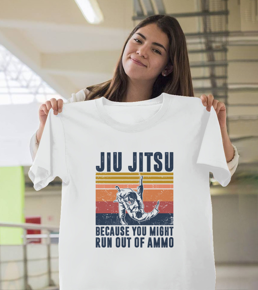 Jiu Jitsu Because You Might Run Out of Ammo Funny Mens Vintage BJJ MMA Jujits T-Shirt