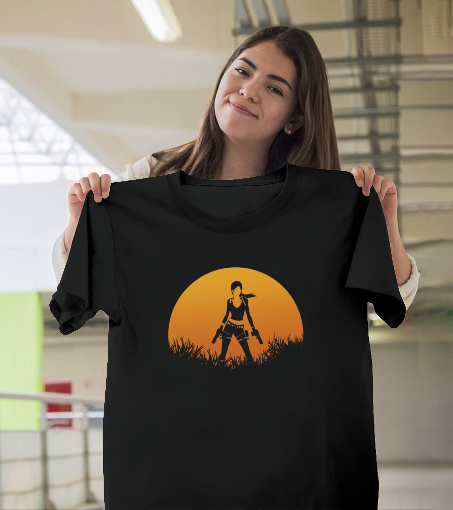 Lara Croft Silhouette Sunset Adventure T-Shirt