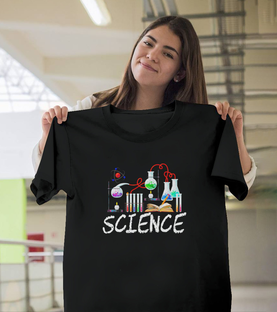 Science Colorful Laboratory Chemistry Equipment and Atom T-Shirt