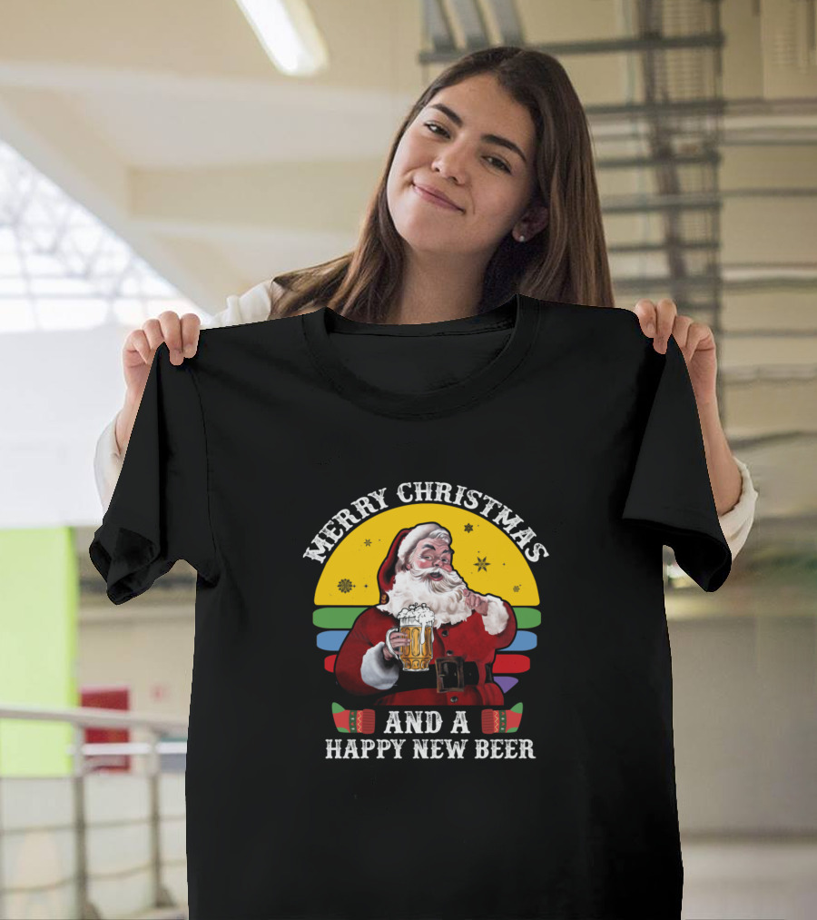 Merry Christmas and a Happy New Beer Santa Holding Mug T-Shirt