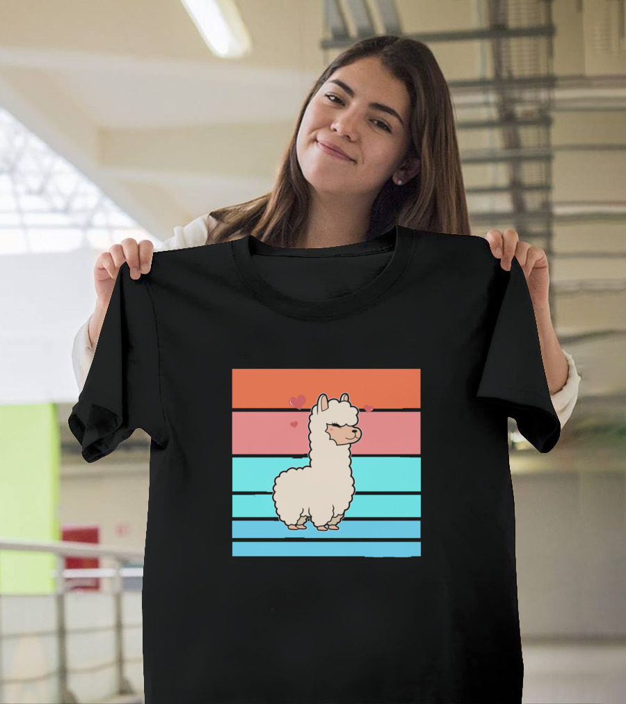 Colourful Alpaca Rainbow Hearts T-Shirt