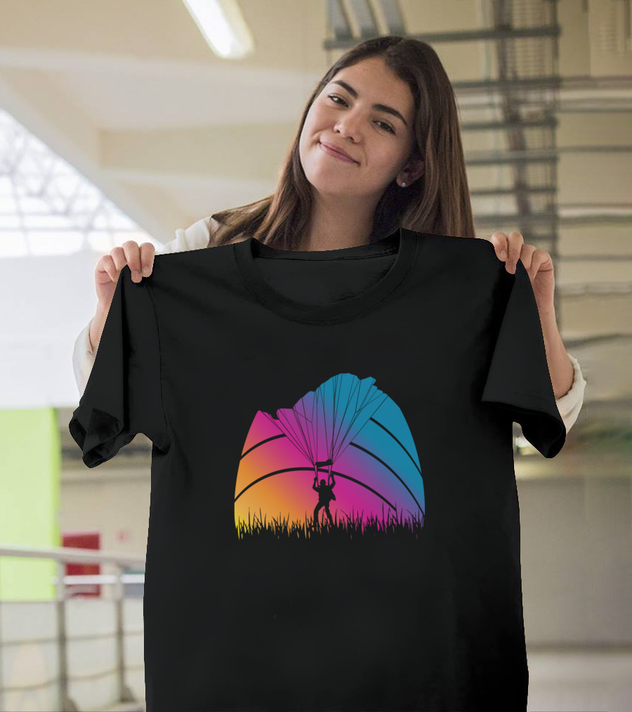 Paragliding Adventure Colorful Sunset Gradient Paraglider T-Shirt