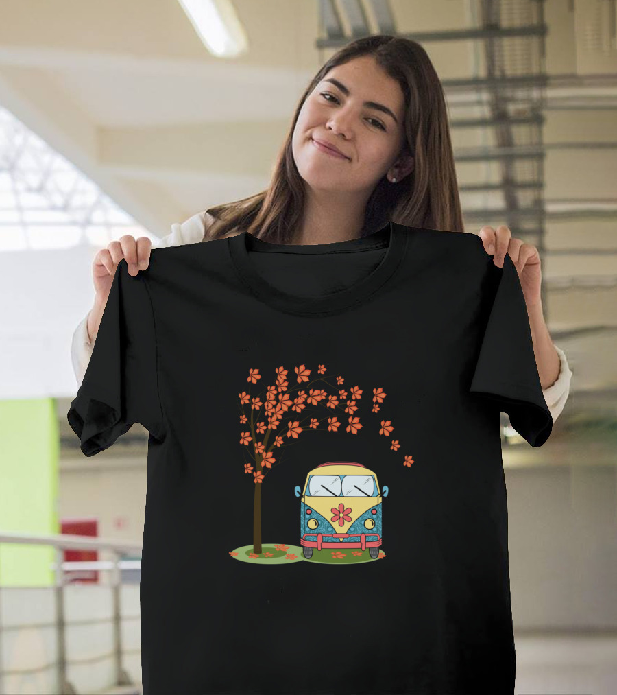 Happy Camper Vintage Van Under Autumn Tree Blossoms T-Shirt