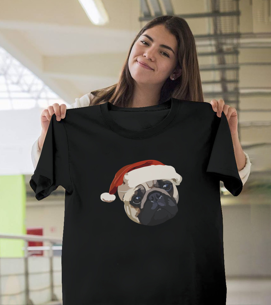 Santa Hat Pug Christmas T-Shirt