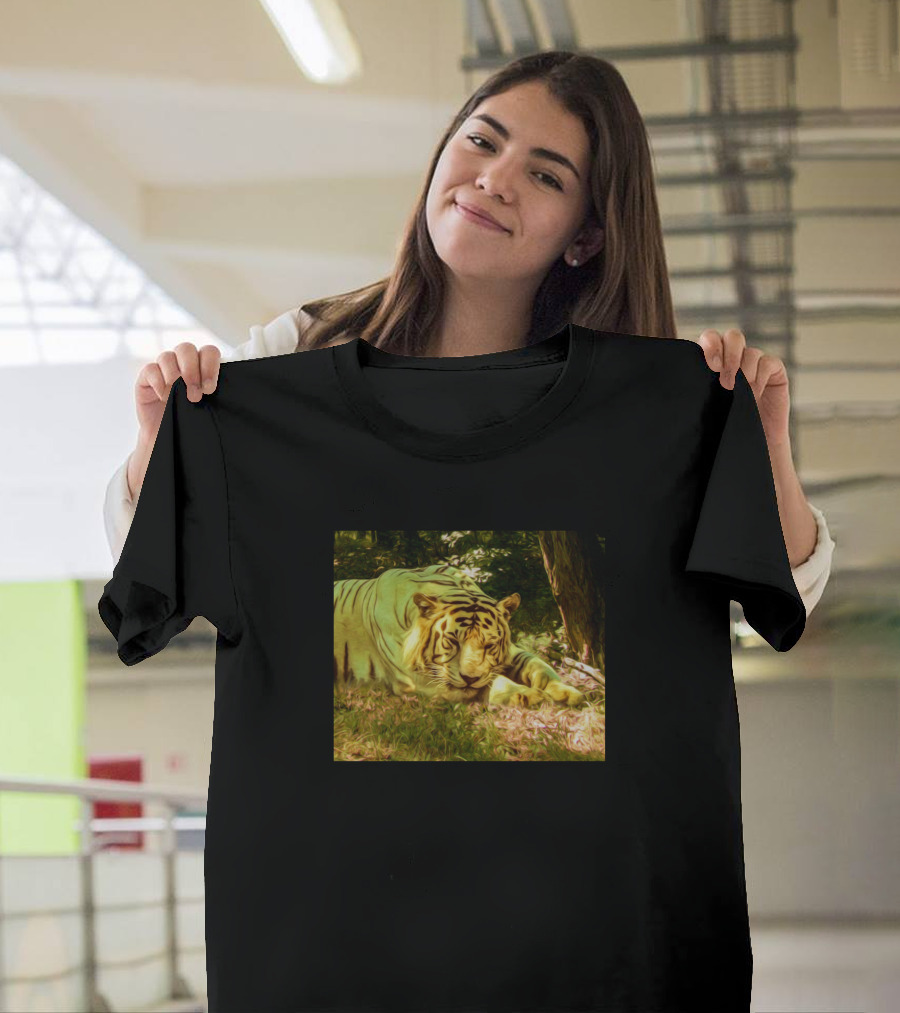 Sleeping Tiger Resting in Forest Scene T-Shirt