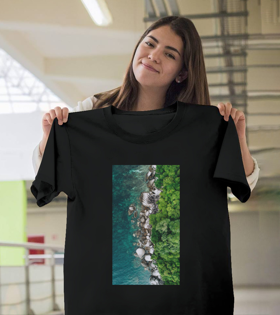 Aerial View of Tioman Island Malaysia with Lush Greenery and Rocky Shoreline T-Shirt