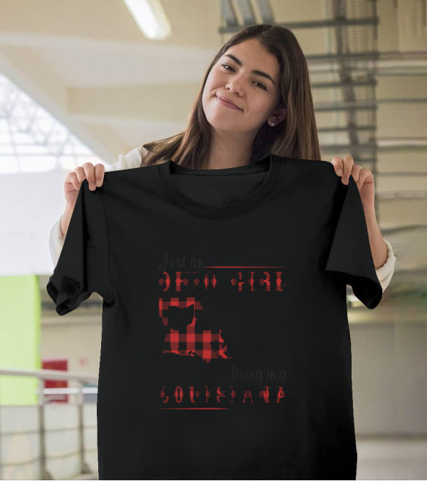 Just An Ohio Girl Living In A Louisiana World Buffalo Plaid Ohio And Louisiana Map T-Shirt