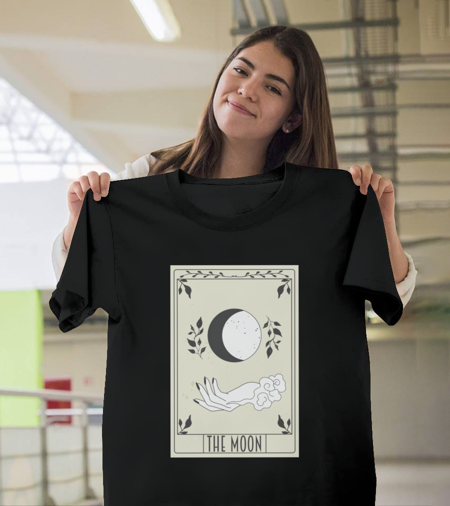 The Moon Tarot Card Crescent Hand And Black Witch Elements T-Shirt