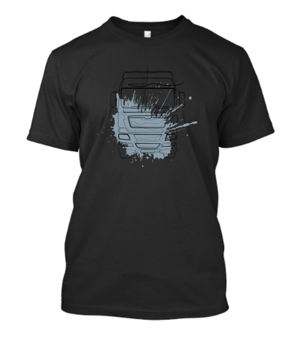 Truck Trucker One Line Drawing Splatter Art Front View T-Shirt