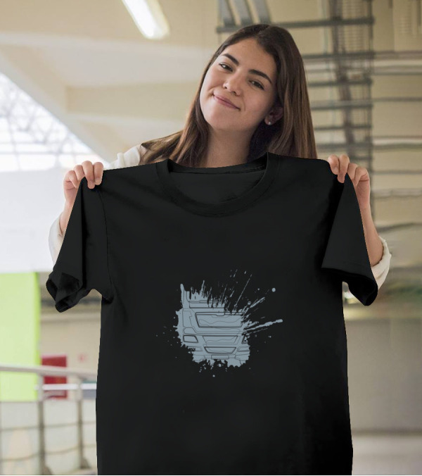 Truck Trucker One Line Drawing Splatter Art Front View T-Shirt