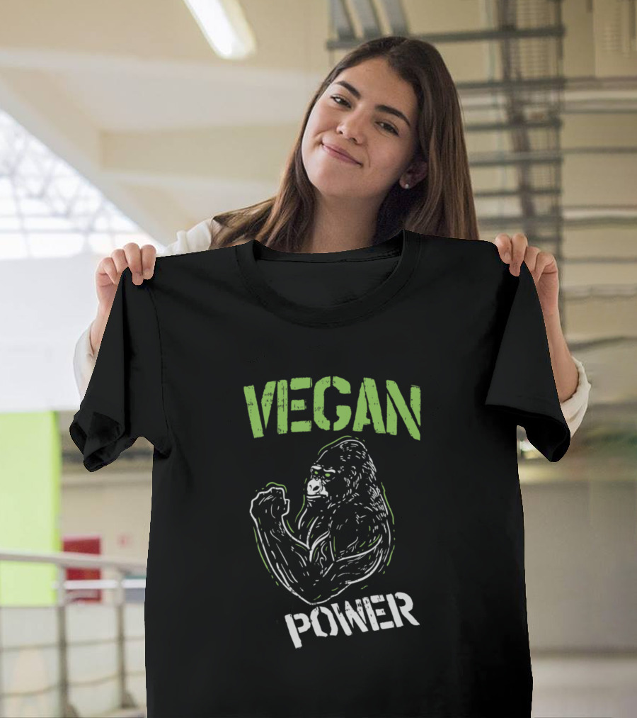 Vegan Power Strong Gorilla Plant Powered Muscle Veggie Go Green T-Shirt