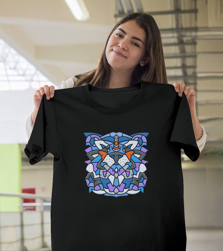 Big Cat Blue Geometric Tiger Face T-Shirt