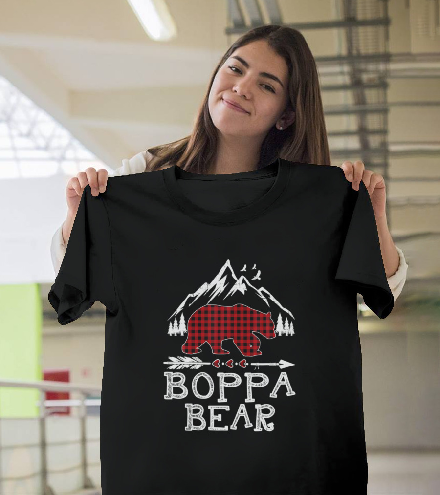 Boppa Bear Christmas Red Plaid Buffalo Mountain Arrow T-Shirt