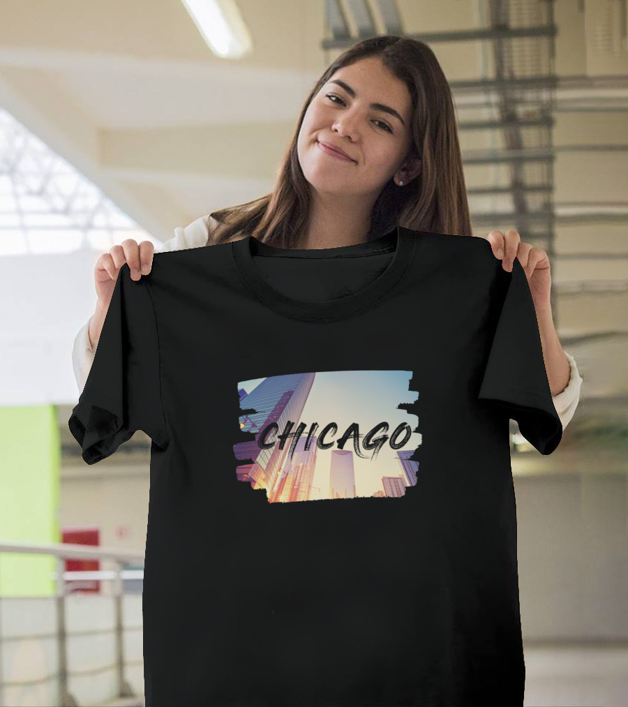 Chicago City Skyline Skyscrapers Sunset Urban Scene T-Shirt