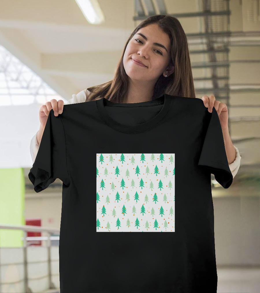 Fine Pines Forest Pattern with Christmas Trees T-Shirt
