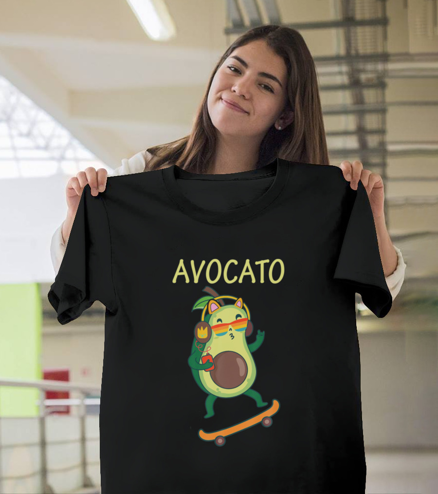 AVOCATO Cat Avocado Skateboard Lover Headphones Sunglasses T-Shirt