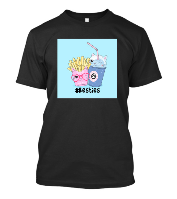 Besties Cute French Fries And Drinks Kawaii Cat Friends T-Shirt