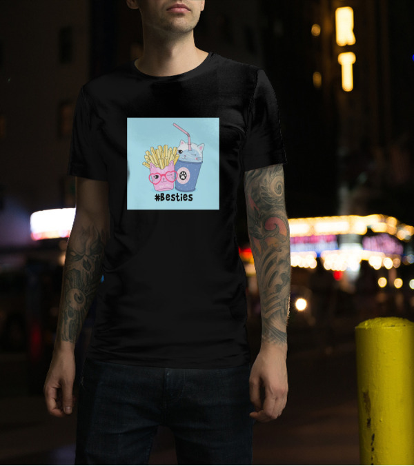 Besties Cute French Fries And Drinks Kawaii Cat Friends T-Shirt