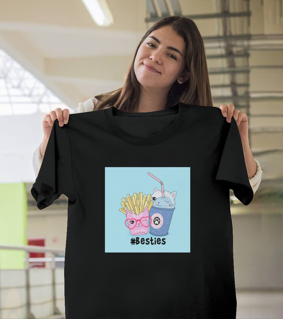 Besties Cute French Fries And Drinks Kawaii Cat Friends T-Shirt