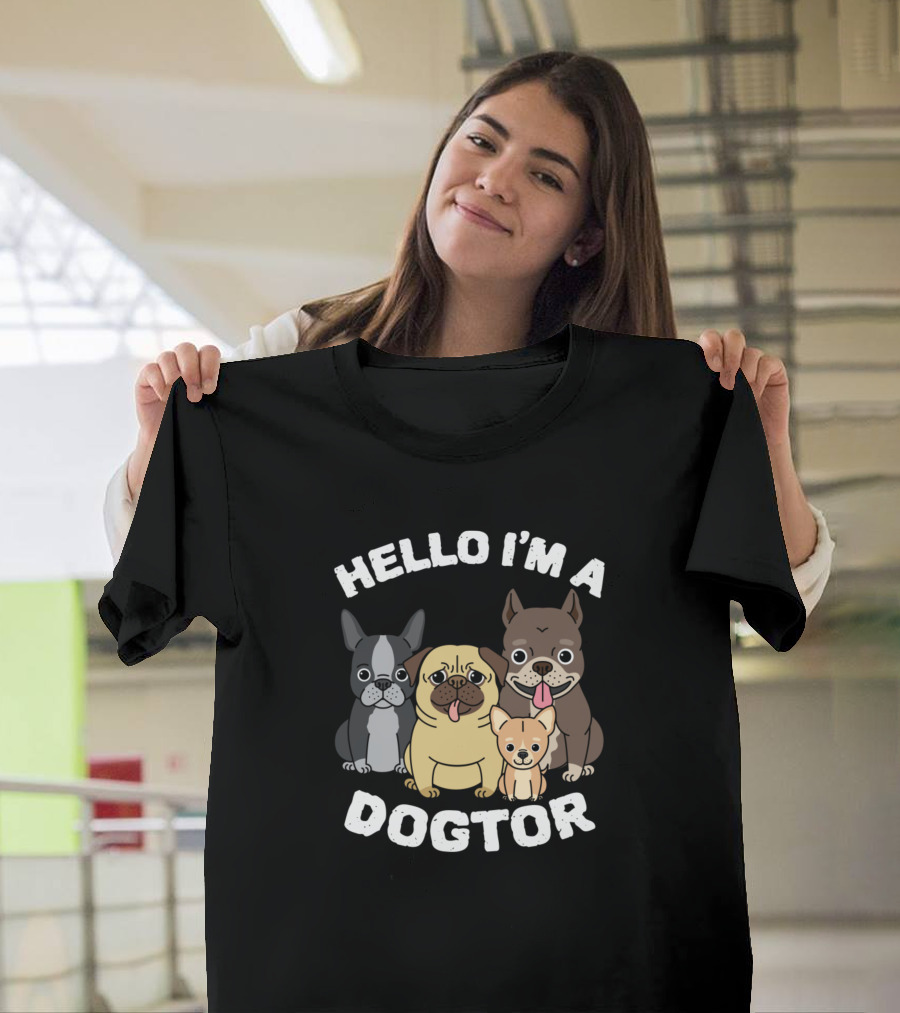 HELLO I'M A DOGTOR Cute Dog Group Cartoon T-Shirt