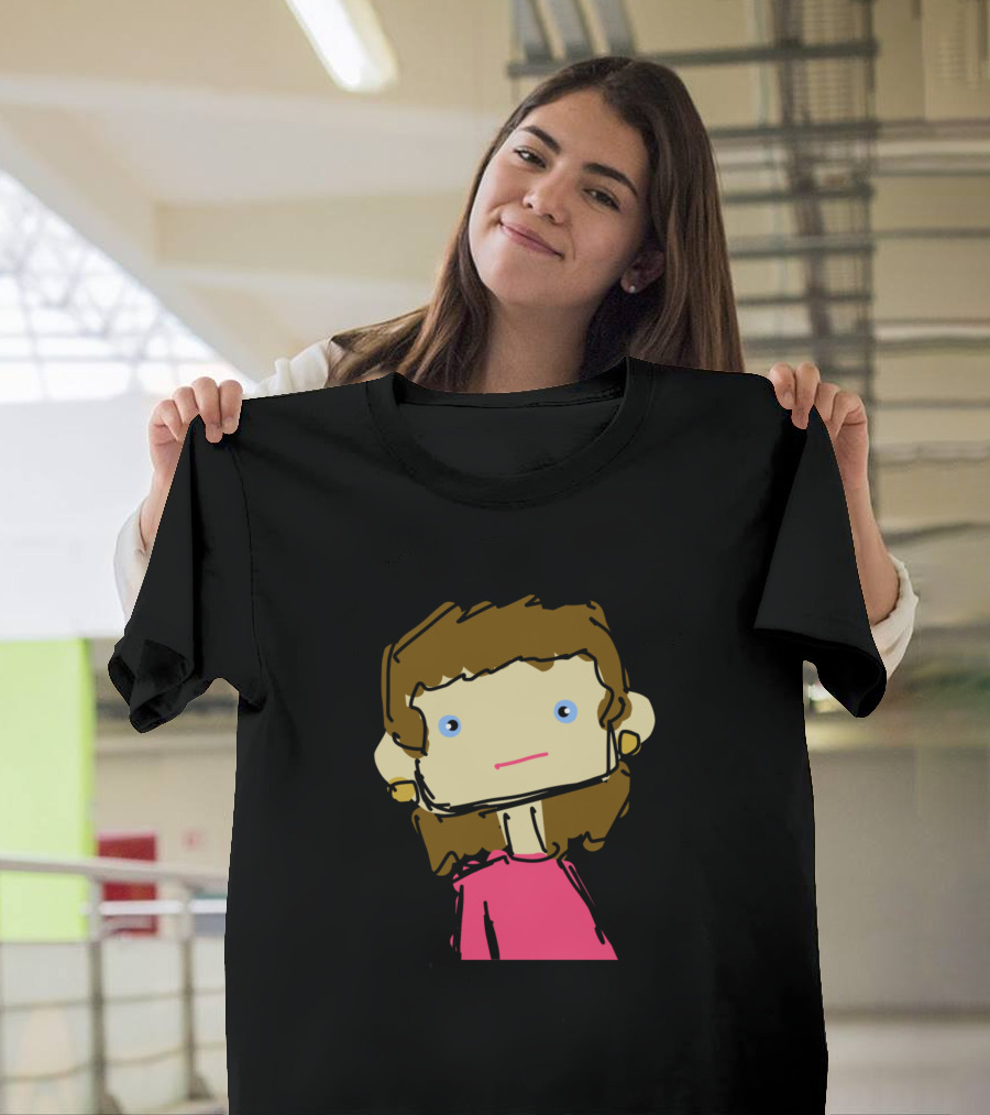 Her With Earrings Blue Eyes Pink Shirt Brown Hair T-Shirt