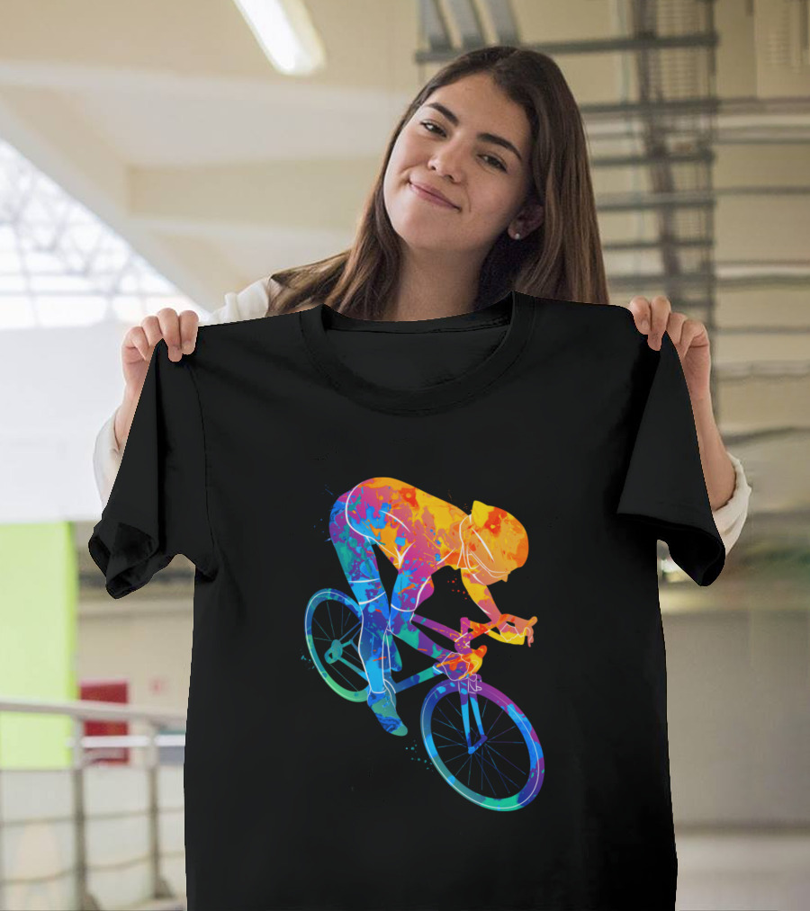 Track Cycling Race Cyclist Colorful Painting T-Shirt