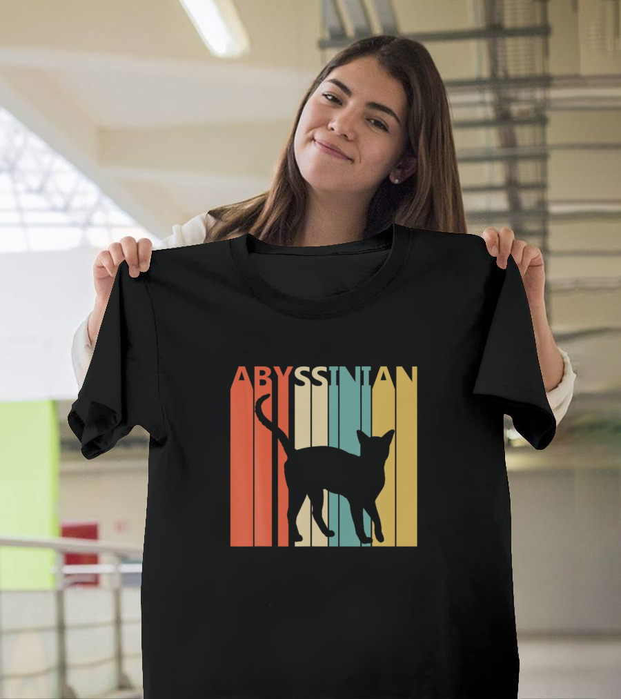 ABYSSINIAN Vintage Cat Silhouette Retro Stripe T-Shirt