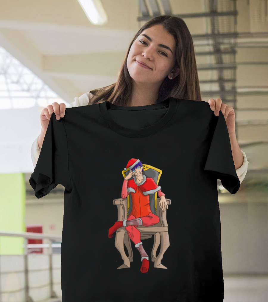 Christmas Is Coming Blue Haired Santa Sitting On Throne T-Shirt