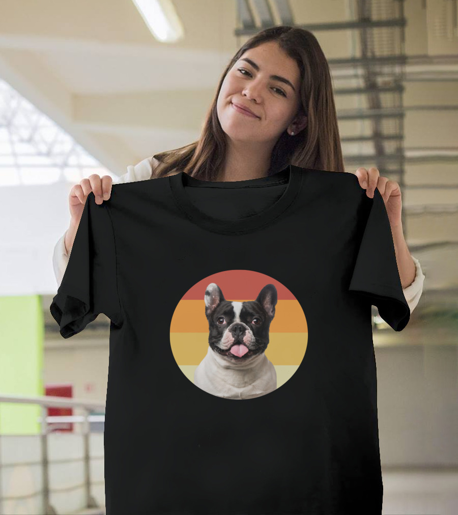 Funny French Bulldog Dog Vintage Face Retro Circle T-Shirt