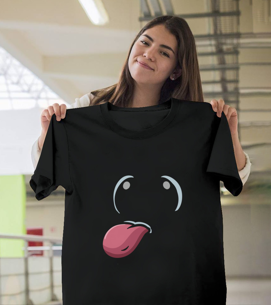 Ghost Face Outstretched Tongue Emoji Style Eyes and Tongue Expression T-Shirt