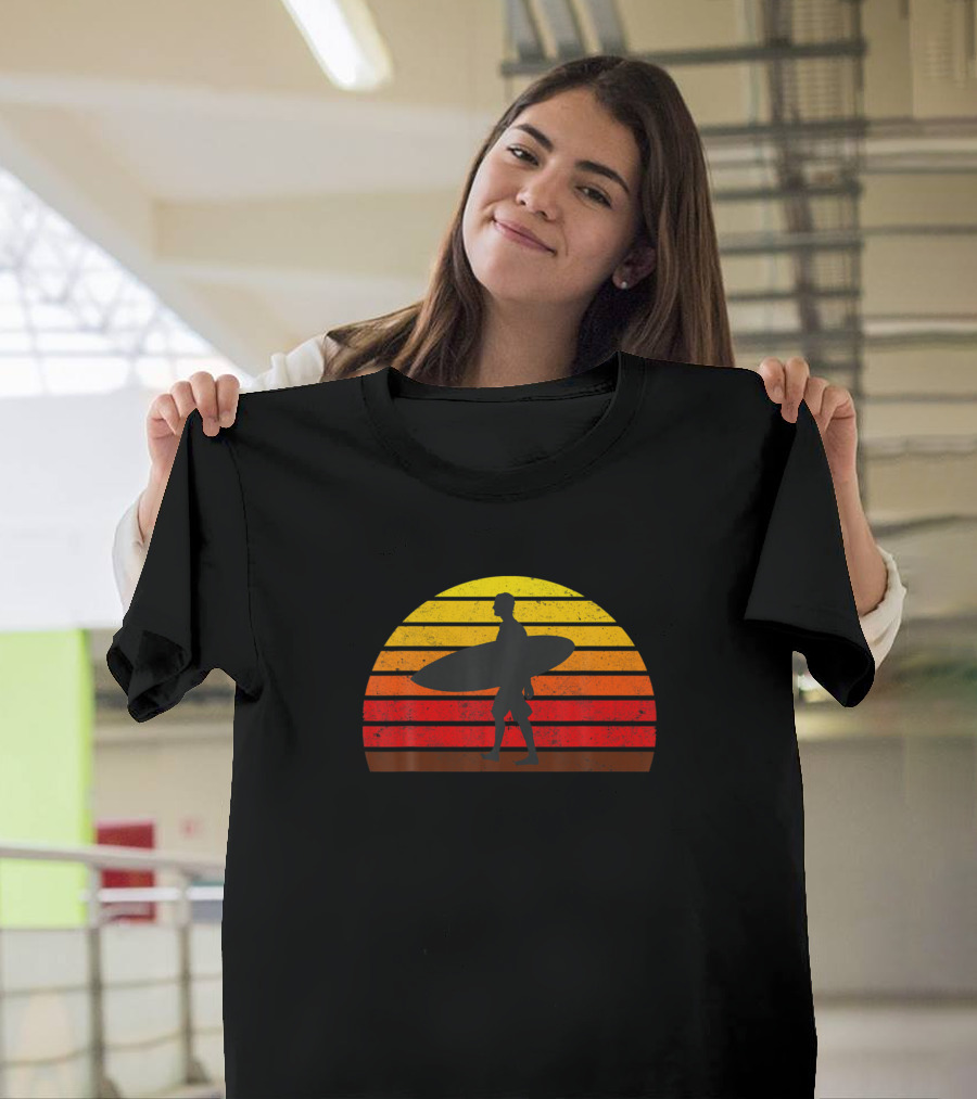 Retro Sunset Surfer Vintage Surfing Beach Sun T-Shirt