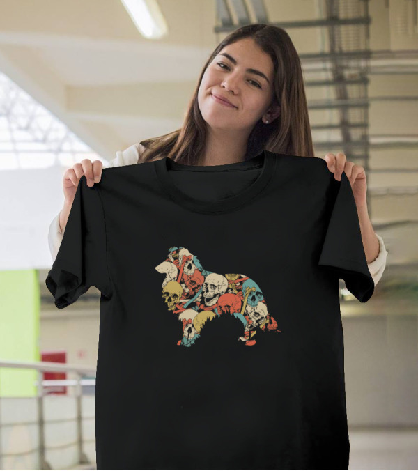 Zombie Shetland Sheepdog Skull Halloween Funny Cut Skulls T-Shirt