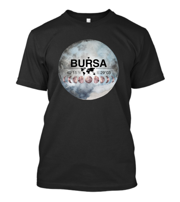 Bursa Turkey World Map Latitude 40°11' N 29°03' E Moon Phases Watercolor T-Shirt