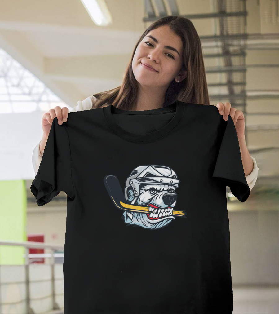 Cochrane Crunch Hockey Wolf Mascot with Helmet and Hockey Stick T-Shirt