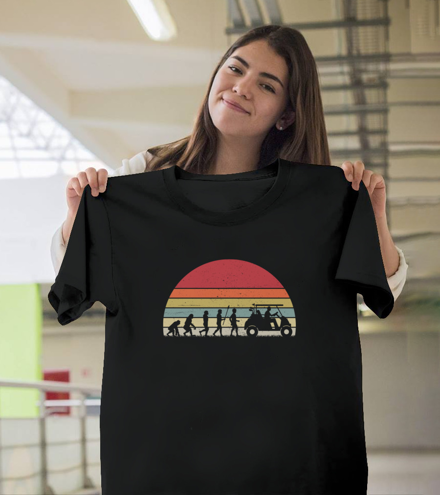 Funny Golf Evolution Of Man Retro Sunset T-Shirt